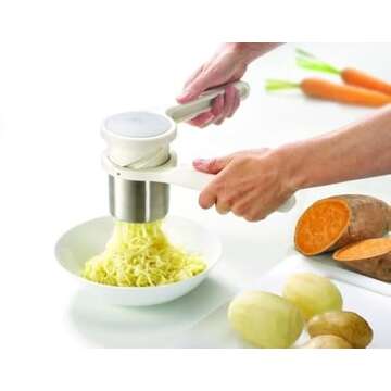 Joseph Joseph Helix Potato Ricer Masher Ergonomic Twist-Action Hand Manual Stainless Steel For Mashed Potato, White, 22