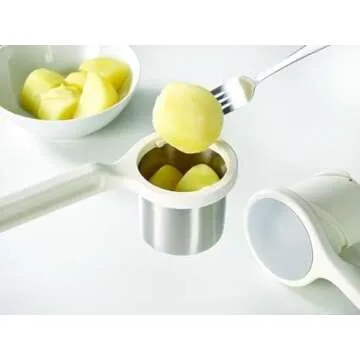 Joseph Joseph Helix Potato Ricer Masher Ergonomic Twist-Action Hand Manual Stainless Steel For Mashed Potato, White, 22