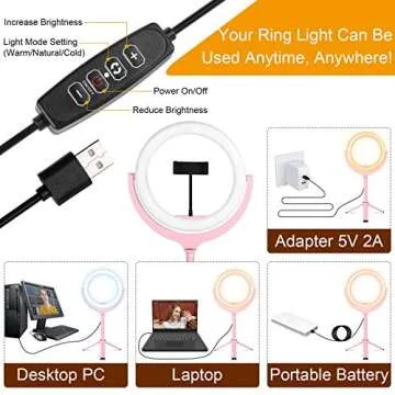 10" LED Selfie Ring Light for Computer/Laptop, Dimmable Phone Ring Light with Tripod Stand & Phone Holder for Video Conference Lighting Kit, Makeup Light for Live Streaming/Zoom/YouTube Video/Vlog