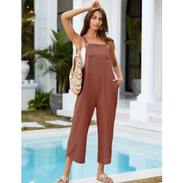 UANEO Women's Adjustable Cotton Jumpsuit with Pockets