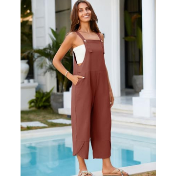 UANEO Women's Adjustable Cotton Jumpsuit with Pockets