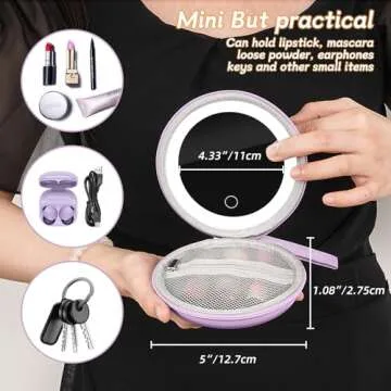 ViKert Travel Makeup Bag with Led Mirror, Compact Makeup Bag with LED Mirror, Portable Makeup Bag with Mirror and Light,Travel Rechargeable Makeup Bag with Led Lights(Purple)
