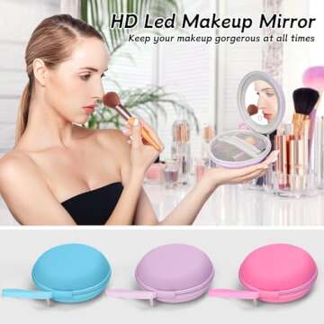 ViKert Travel Makeup Bag with Led Mirror, Compact Makeup Bag with LED Mirror, Portable Makeup Bag with Mirror and Light,Travel Rechargeable Makeup Bag with Led Lights(Purple)