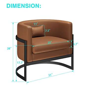 Apeaka Brown Faux Leather Barrel Accent Chair Modern Upholstered Armchair for Living Room Bedroom Si...