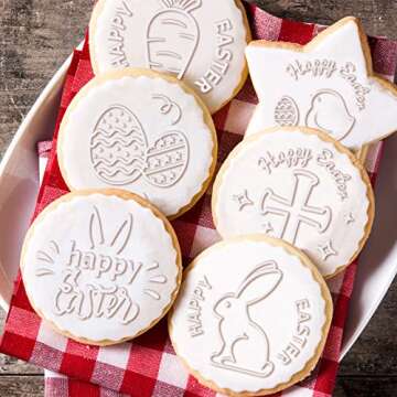 Zubebe 6 Pcs Happy Easter Cookie Stamp Set for Baking