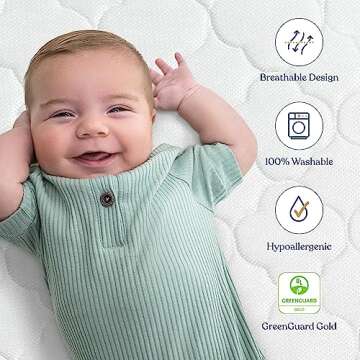 HALO DreamWeave Baby Crib Mattress and Toddler Bed, Breathable, Dual Sided 2-Stage Design, 100% Breathable Mattress, Machine Washable Cover, Hypoallergenic, Non-Toxic Materials, Greenguard Cert.