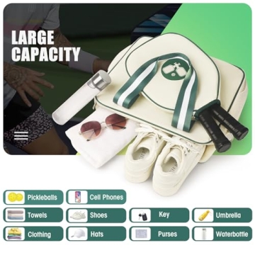 Newluck Pickleball Paddle Bag, Pickleball Tote Bags for Women, Adjustable Crossbody Portable Pickle Ball Bag for Men, Pickleball Sling Bag for Women, Large Pickleball Bag for Women Men Gift, Beige