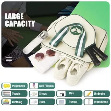 Newluck Pickleball Paddle Bag, Pickleball Tote Bags for Women, Adjustable Crossbody Portable Pickle Ball Bag for Men, Pickleball Sling Bag for Women, Large Pickleball Bag for Women Men Gift, Beige