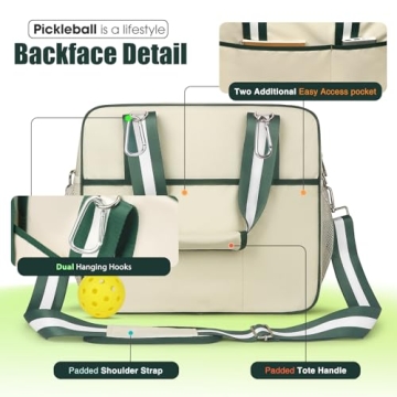 Newluck Pickleball Paddle Bag, Pickleball Tote Bags for Women, Adjustable Crossbody Portable Pickle Ball Bag for Men, Pickleball Sling Bag for Women, Large Pickleball Bag for Women Men Gift, Beige
