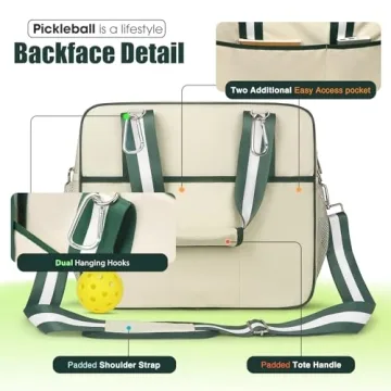 Newluck Pickleball Paddle Bag, Pickleball Tote Bags for Women, Adjustable Crossbody Portable Pickle Ball Bag for Men, Pickleball Sling Bag for Women, Large Pickleball Bag for Women Men Gift, Beige