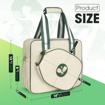 Newluck Pickleball Paddle Bag, Pickleball Tote Bags for Women, Adjustable Crossbody Portable Pickle Ball Bag for Men, Pickleball Sling Bag for Women, Large Pickleball Bag for Women Men Gift, Beige