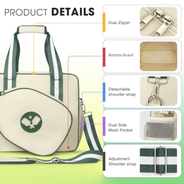 Newluck Pickleball Paddle Bag, Pickleball Tote Bags for Women, Adjustable Crossbody Portable Pickle Ball Bag for Men, Pickleball Sling Bag for Women, Large Pickleball Bag for Women Men Gift, Beige