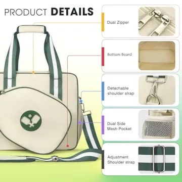 Newluck Pickleball Paddle Bag, Pickleball Tote Bags for Women, Adjustable Crossbody Portable Pickle Ball Bag for Men, Pickleball Sling Bag for Women, Large Pickleball Bag for Women Men Gift, Beige