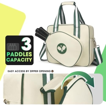 Newluck Pickleball Paddle Bag, Pickleball Tote Bags for Women, Adjustable Crossbody Portable Pickle Ball Bag for Men, Pickleball Sling Bag for Women, Large Pickleball Bag for Women Men Gift, Beige
