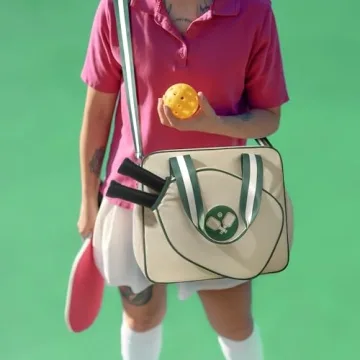 Newluck Pickleball Paddle Bag, Pickleball Tote Bags for Women, Adjustable Crossbody Portable Pickle Ball Bag for Men, Pickleball Sling Bag for Women, Large Pickleball Bag for Women Men Gift, Beige