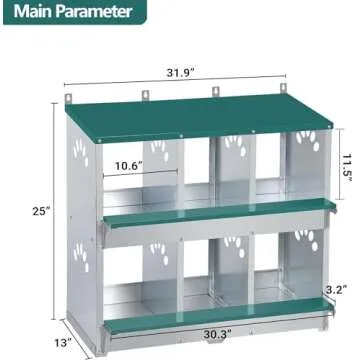 Toriexon Chicken Nesting Box, 6 Compartment Metal Nesting Box, 6 Room Wall Mountable Nesting Boxes for Chicken, Green