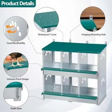 Toriexon Chicken Nesting Box, 6 Compartment Metal Nesting Box, 6 Room Wall Mountable Nesting Boxes for Chicken, Green