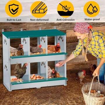 Toriexon Chicken Nesting Box, 6 Compartment Metal Nesting Box, 6 Room Wall Mountable Nesting Boxes for Chicken, Green