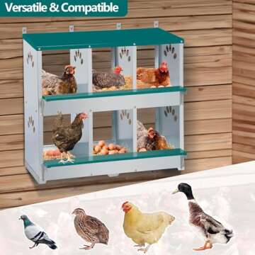 Toriexon Chicken Nesting Box, 6 Compartment Metal Nesting Box, 6 Room Wall Mountable Nesting Boxes for Chicken, Green