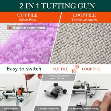 Tufting Gun Starter Kit with Carpet Trimmer - artufting 2 in 1 Cut Pile & Loop Pile Rug Tufting Gun - Easy-to-Use Rug Making Kit - Ideal for Craft Devotees, Crafting Studios & Social Media Creators