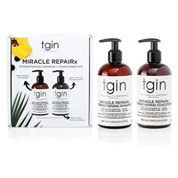tgin Miracle RepaiRx Strengthening Shampoo and Conditioner Duo for Curly, Coily and Wavy Hair, with Biotin and Black Castor Oil, Repairs and Restores Damaged, Color-Treated Hair, 13 oz (Set)