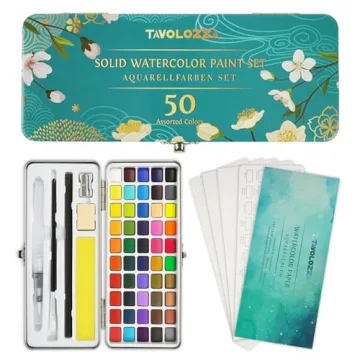TAVOLOZZA Watercolor Paint Set - 50 Vivid Colors, Including Metallic & Fluorescent Colors in Gift Bo...