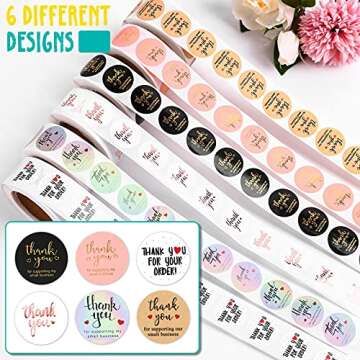 3000Pcs 1Inch Thank You Stickers, 6Rolls Thank You for Supporting My Small Business Stickers Handman...