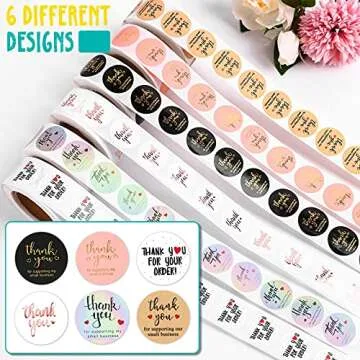 3000Pcs 1Inch Thank You Stickers, 6Rolls Thank You for Supporting My Small Business Stickers Handman...