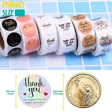 3000Pcs 1Inch Thank You Stickers, 6Rolls Thank You for Supporting My Small Business Stickers Handmand Thank You for Your Order Stickers Labels Packing Supplies for Baking Envelopes Gift Wraps Crafts