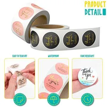 3000Pcs 1Inch Thank You Stickers, 6Rolls Thank You for Supporting My Small Business Stickers Handmand Thank You for Your Order Stickers Labels Packing Supplies for Baking Envelopes Gift Wraps Crafts