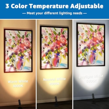 SUNVIE 2 Pack LED Spot Lights Indoor 3000K/4000K/5000K Adjustable Up Lights Indoor 3W Dimmable Floor Spotlight Lamp for Plants Decor 120V Uplighting Indoor for Pictures Artwork Wall Accent Lighting