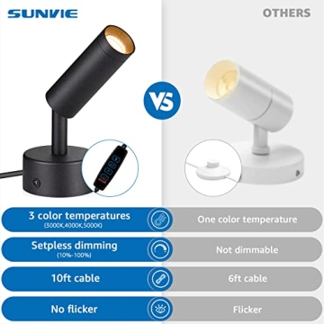 SUNVIE 2 Pack LED Spot Lights Indoor 3000K/4000K/5000K Adjustable Up Lights Indoor 3W Dimmable Floor Spotlight Lamp for Plants Decor 120V Uplighting Indoor for Pictures Artwork Wall Accent Lighting