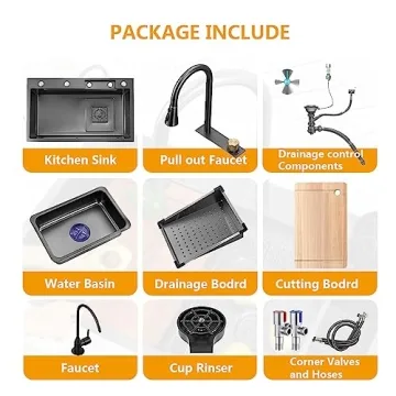 ARTLINE Black Stainless Steel Kitchen Sink with Faucet