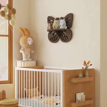 Butterfly Shaped Nursery Wall Deor Floating Shelf, Small Decorative Shelf Wall Mounted, Cute Wall Di...