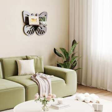 Butterfly Shaped Nursery Wall Deor Floating Shelf, Small Decorative Shelf Wall Mounted, Cute Wall Display Rack for Kid’s Room, Hanging Wall Shelf for Toys, Plants and Decorations Storage,Walnut Color