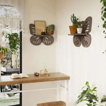 Butterfly Shaped Nursery Wall Deor Floating Shelf, Small Decorative Shelf Wall Mounted, Cute Wall Display Rack for Kid’s Room, Hanging Wall Shelf for Toys, Plants and Decorations Storage,Walnut Color