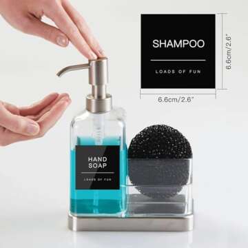 HVSWLY 24PCS Waterproof Soap Dispenser Labels for Glass/Plastic Bottles, Black Soap Dispenser Labels, Bathroom Labels for Hand Soap,Shampoo,Conditioner,Mouthwash and Lotion (2.6"x2.6")