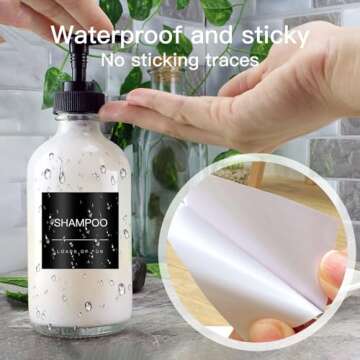 HVSWLY 24PCS Waterproof Soap Dispenser Labels for Glass/Plastic Bottles, Black Soap Dispenser Labels, Bathroom Labels for Hand Soap,Shampoo,Conditioner,Mouthwash and Lotion (2.6"x2.6")