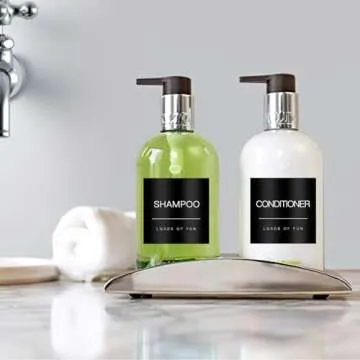 HVSWLY 24PCS Waterproof Soap Dispenser Labels for Glass/Plastic Bottles, Black Soap Dispenser Labels, Bathroom Labels for Hand Soap,Shampoo,Conditioner,Mouthwash and Lotion (2.6"x2.6")