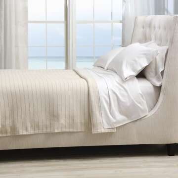 Cuddledown Rockland Blanket | 100% American Grown Cotton | Made in Maine | Heritage Craftsmanship | Natural/Flax Stripe | Full/Queen Size