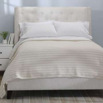 Cuddledown Rockland Blanket | 100% American Grown Cotton | Made in Maine | Heritage Craftsmanship | Natural/Flax Stripe | Full/Queen Size