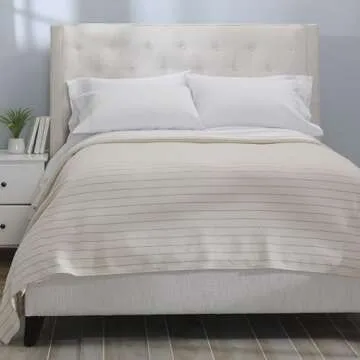Cuddledown Rockland Blanket | 100% American Grown Cotton | Made in Maine | Heritage Craftsmanship | Natural/Flax Stripe | Full/Queen Size