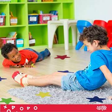 Neat Seat Spots | Spots for Classroom, Exercise, Parties, Games, or 30 Pack Carpet Markers, Hook and Loop Spots to Keep Kids Class Organize, for Learning & Fun Activities Spot Markers (Star)