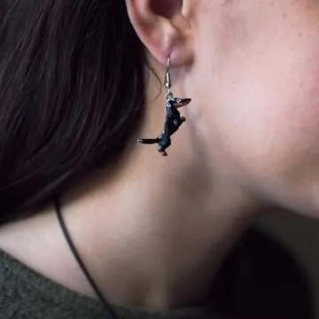 The Magic Zoo Enamel Black and Tan Dachshund Earrings - Handcrafted Dachshund Earrings for Women - M...
