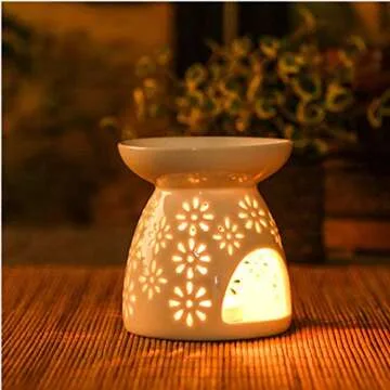 Ceramic Wax Melt Burner with Flower Pattern for Aromatherapy