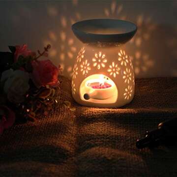 Ceramic Wax Melt Burner with Flower Pattern for Aromatherapy