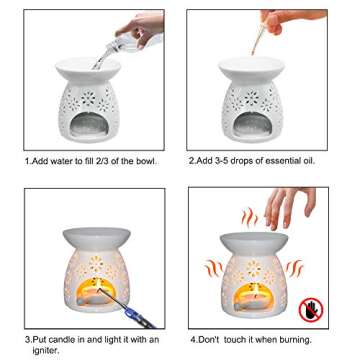 Ceramic Wax Melt Burner with Flower Pattern for Aromatherapy