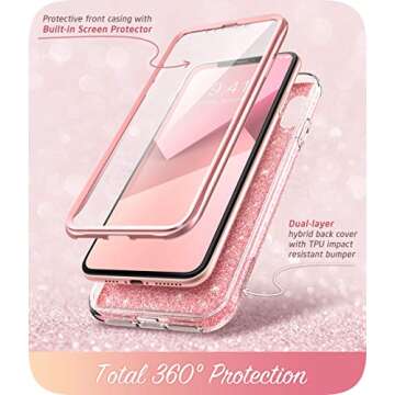 i-Blason Cosmo Full-Body Bling Glitter Sparkle Clear Bumper Case Built-in Screen Protector for iPhon...