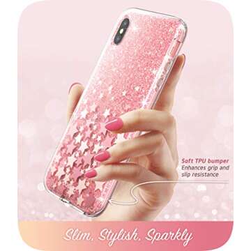 i-Blason Cosmo Full-Body Bling Glitter Sparkle Clear Bumper Case Built-in Screen Protector for iPhone Xs Max 2018 Release, Pink, 6.5"