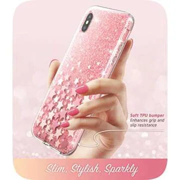 i-Blason Cosmo Full-Body Bling Glitter Sparkle Clear Bumper Case Built-in Screen Protector for iPhone Xs Max 2018 Release, Pink, 6.5"